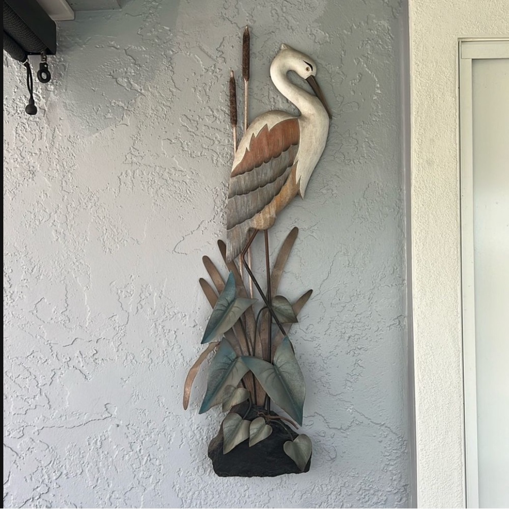 Nautical Heron Wall Art in Neutral Tones 3 foot
